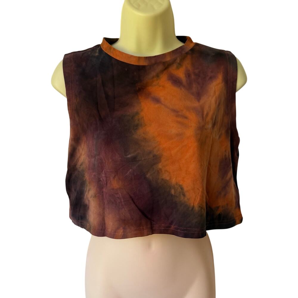SHEIN Tie-Dye Orange/Brown Boxy Sleeveless Cropped Tee